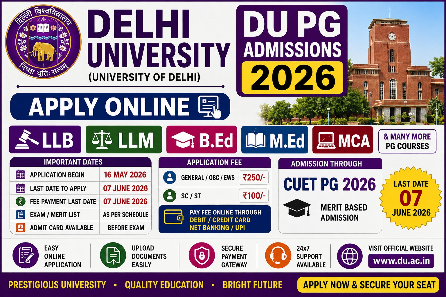 Delhi University DU PG Admissions 2026 Apply Online Form